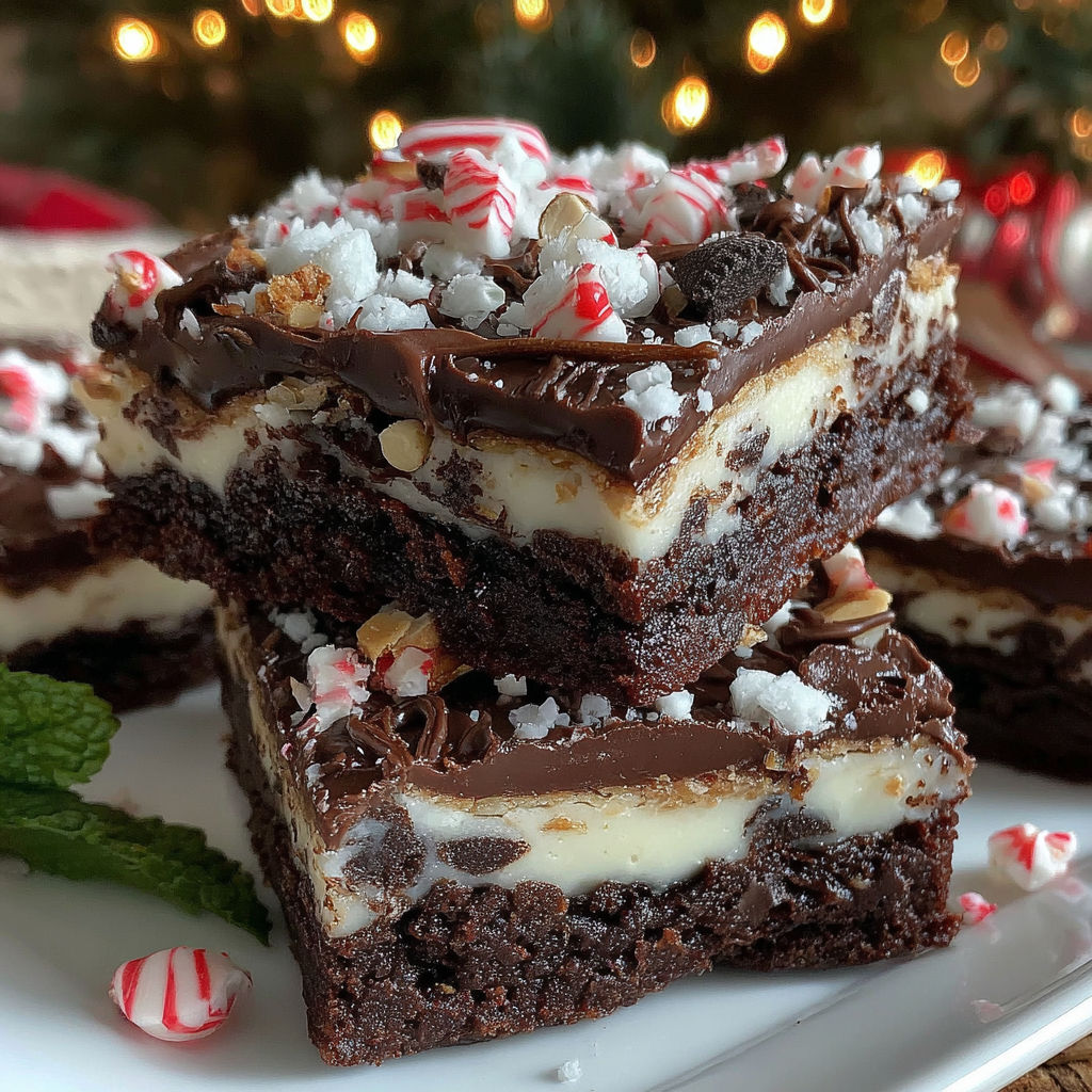 A plate of cake with peppermint and chocolate.