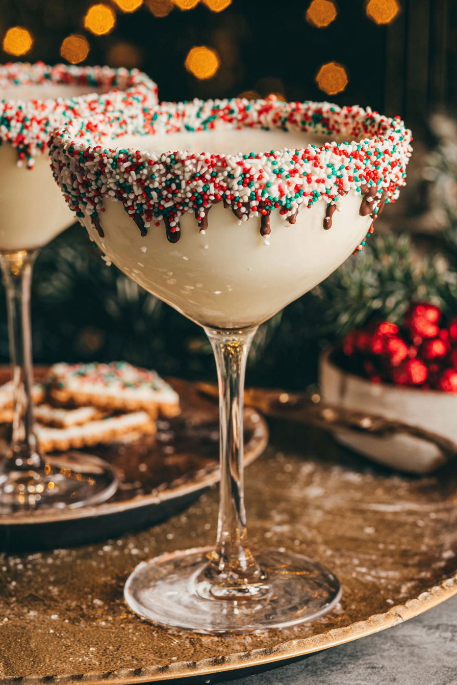 A glass of a sugar cookie martini.