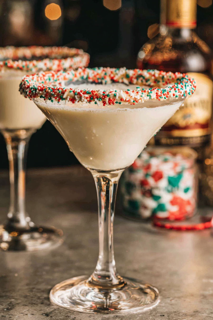 A glass of a sugar cookie martini.