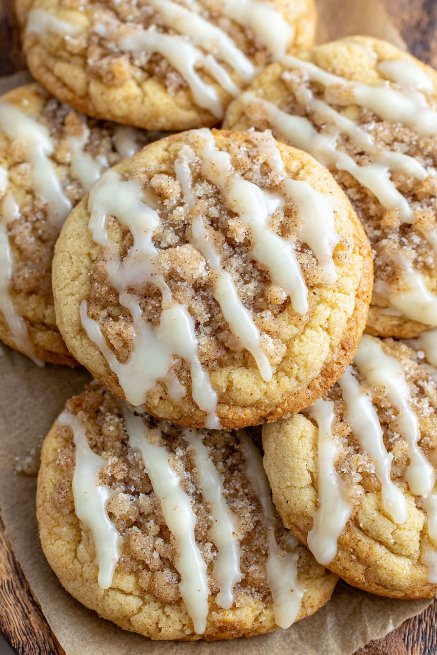 A plate of coffee cake cookies with white icing.