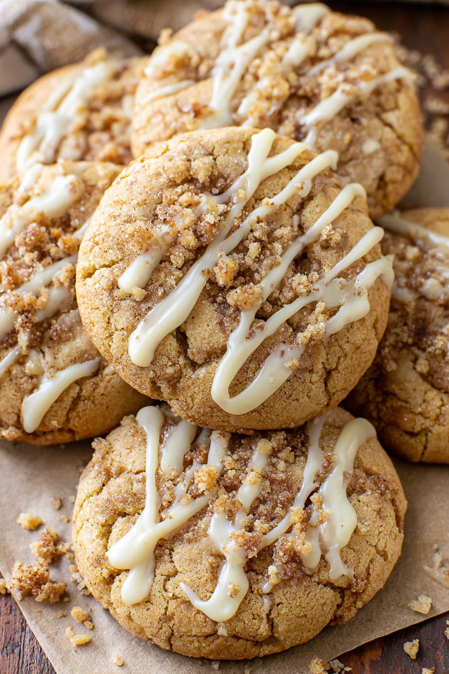 Coffee cake cookies with white frosting.