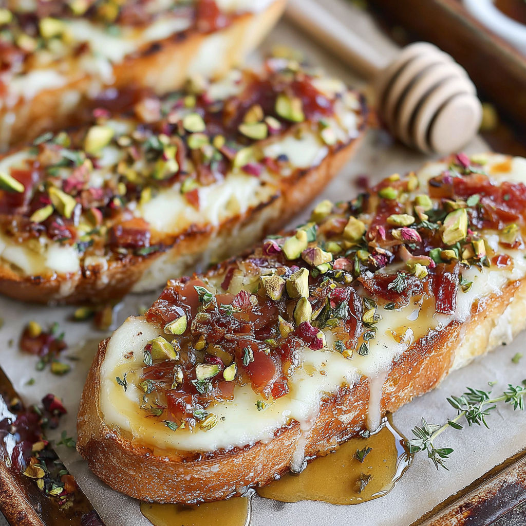 Two slices of bread with cheese and almonds.