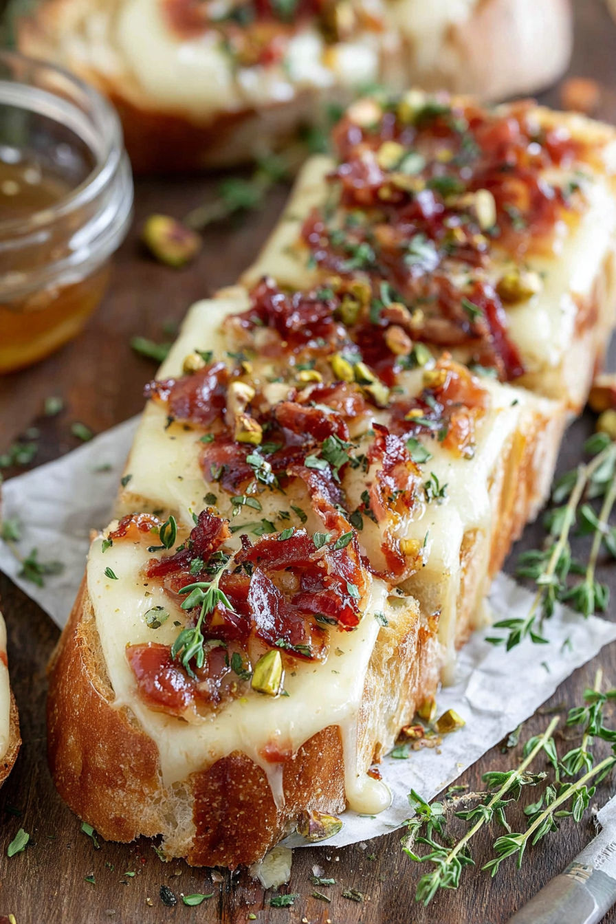 A slice of brie cheese bread.
