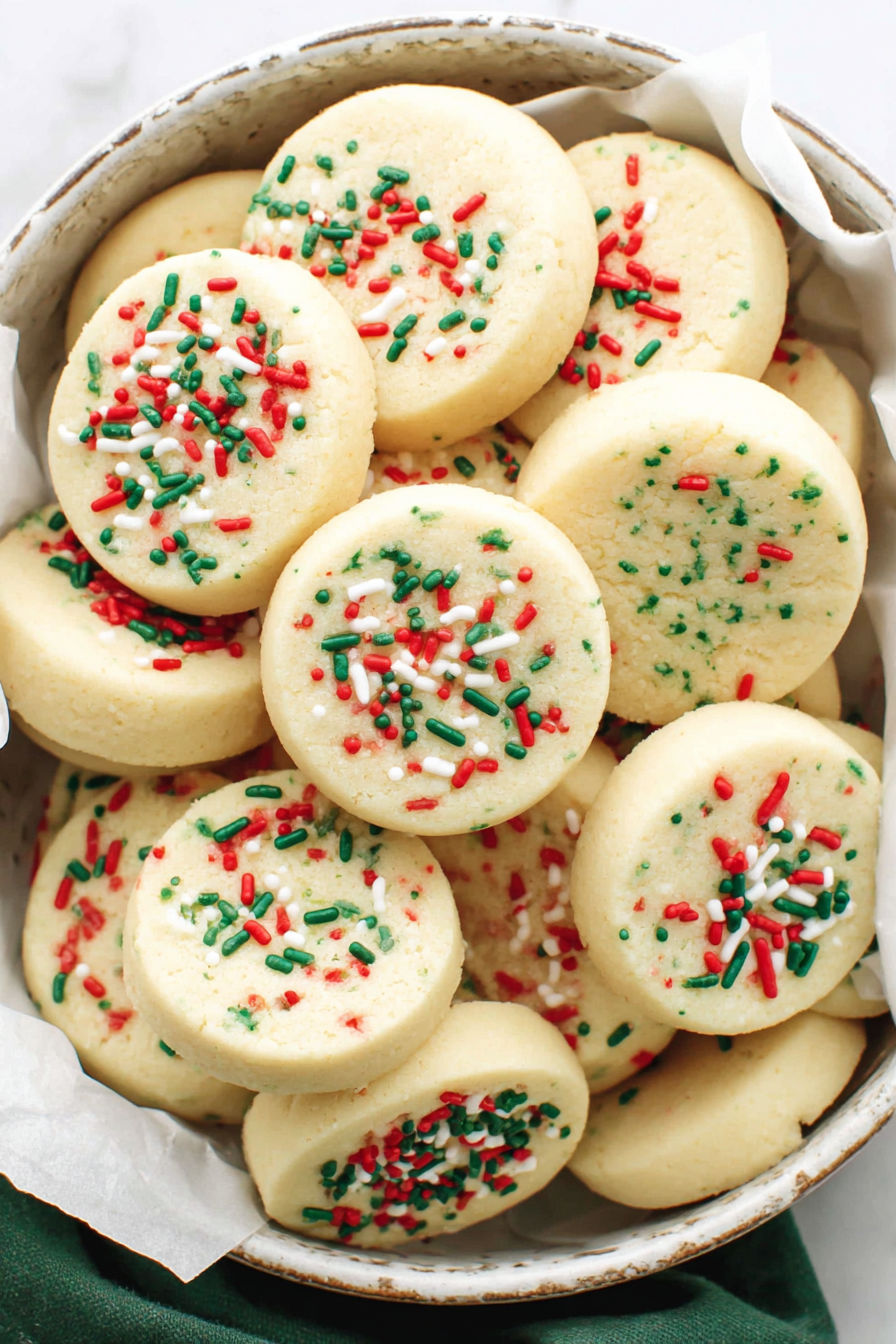 A bowl of Christmas shortbread cookies.
