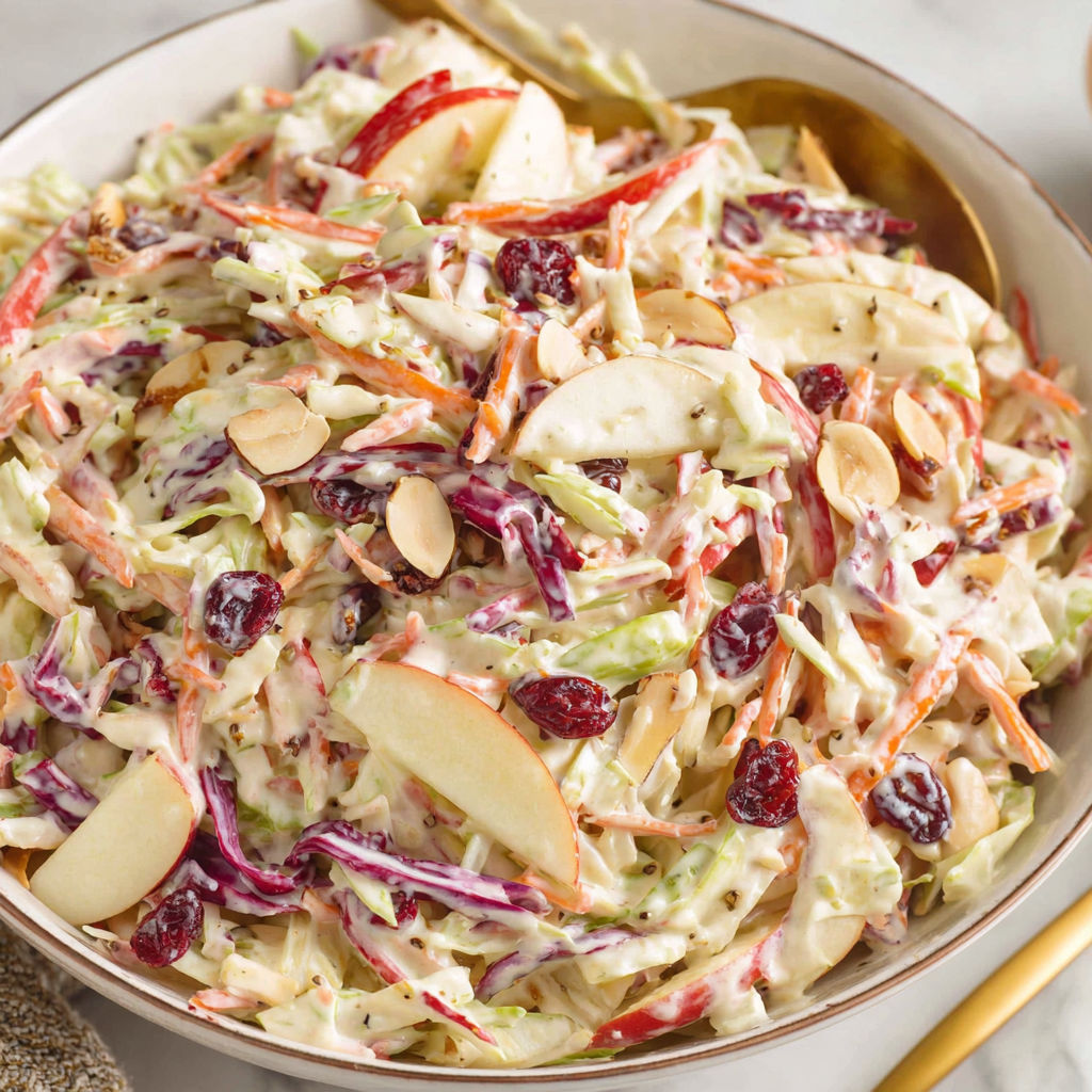 A bowl of apple slaw with red cabbage and apples.