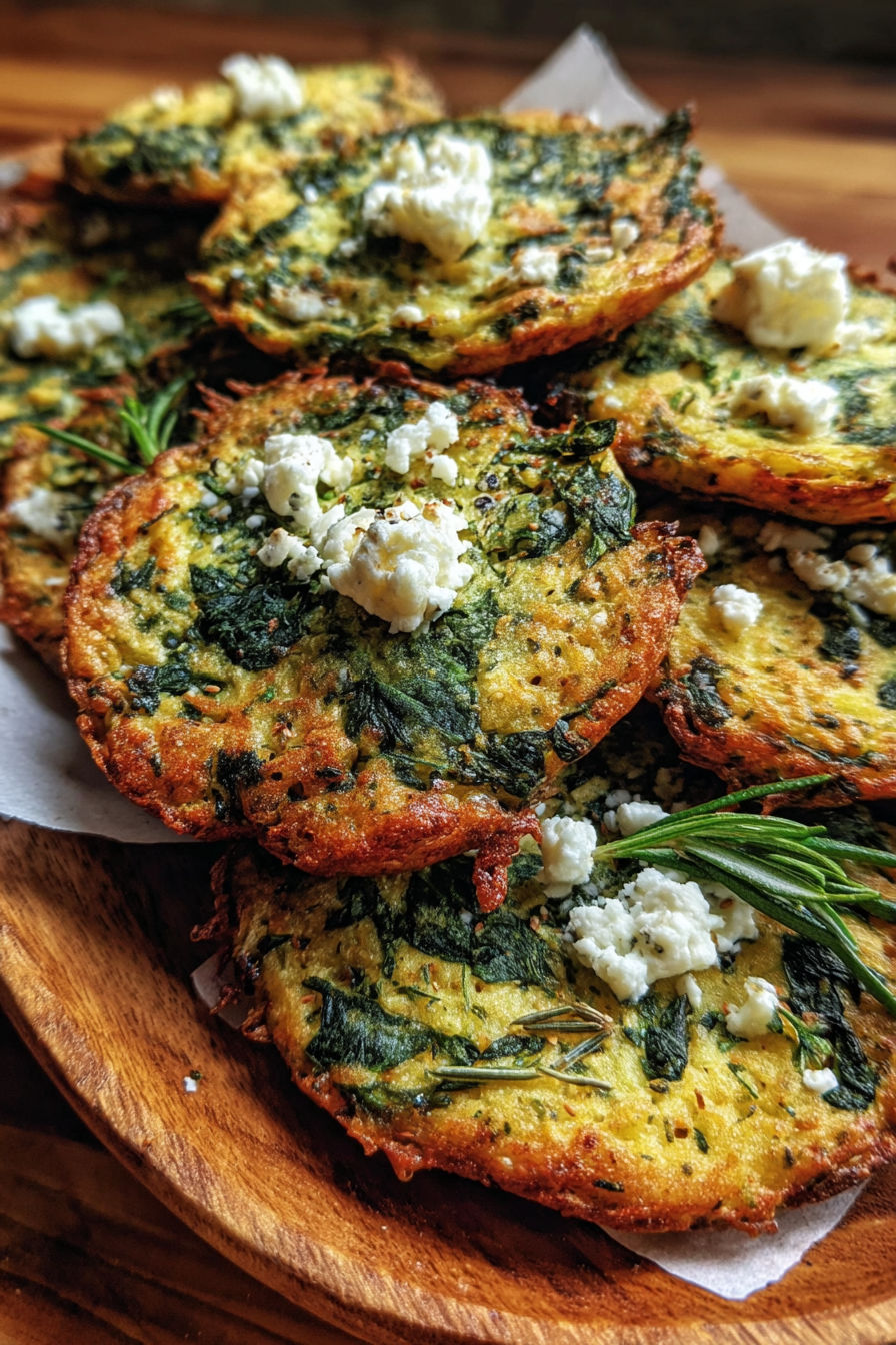 A plate of feta cheese and spinach crisps.