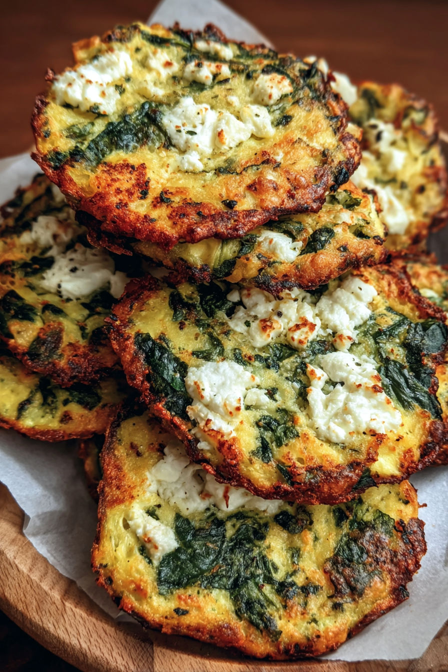 A stack of spinach and feta crisps.