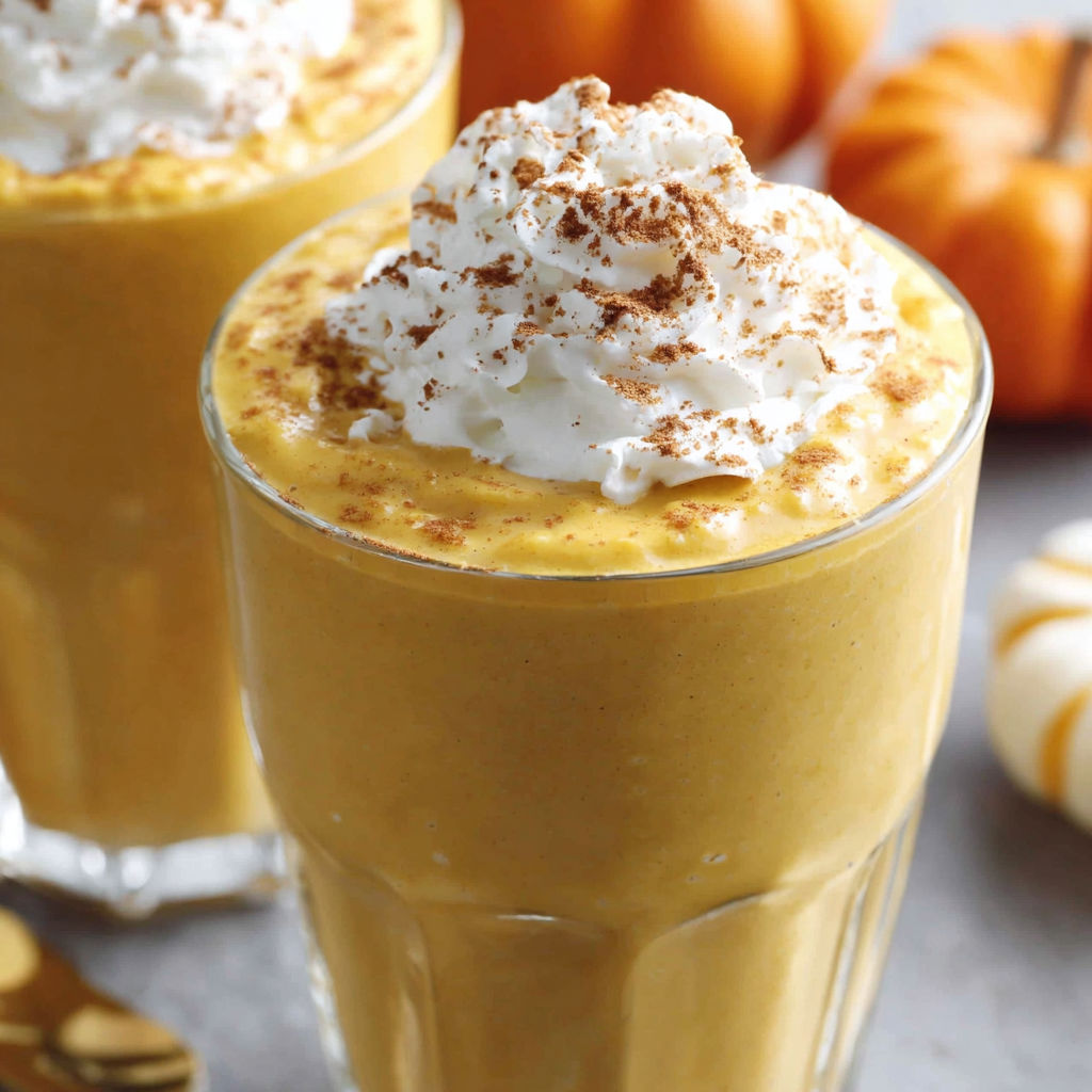 A glass of pumpkin smoothie with whipped cream on top.