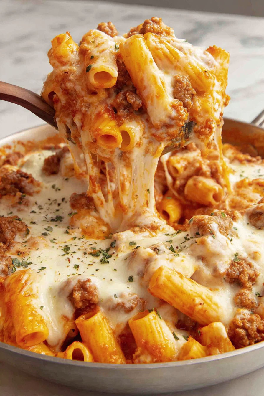 A delicious and healthy meal of baked ziti.