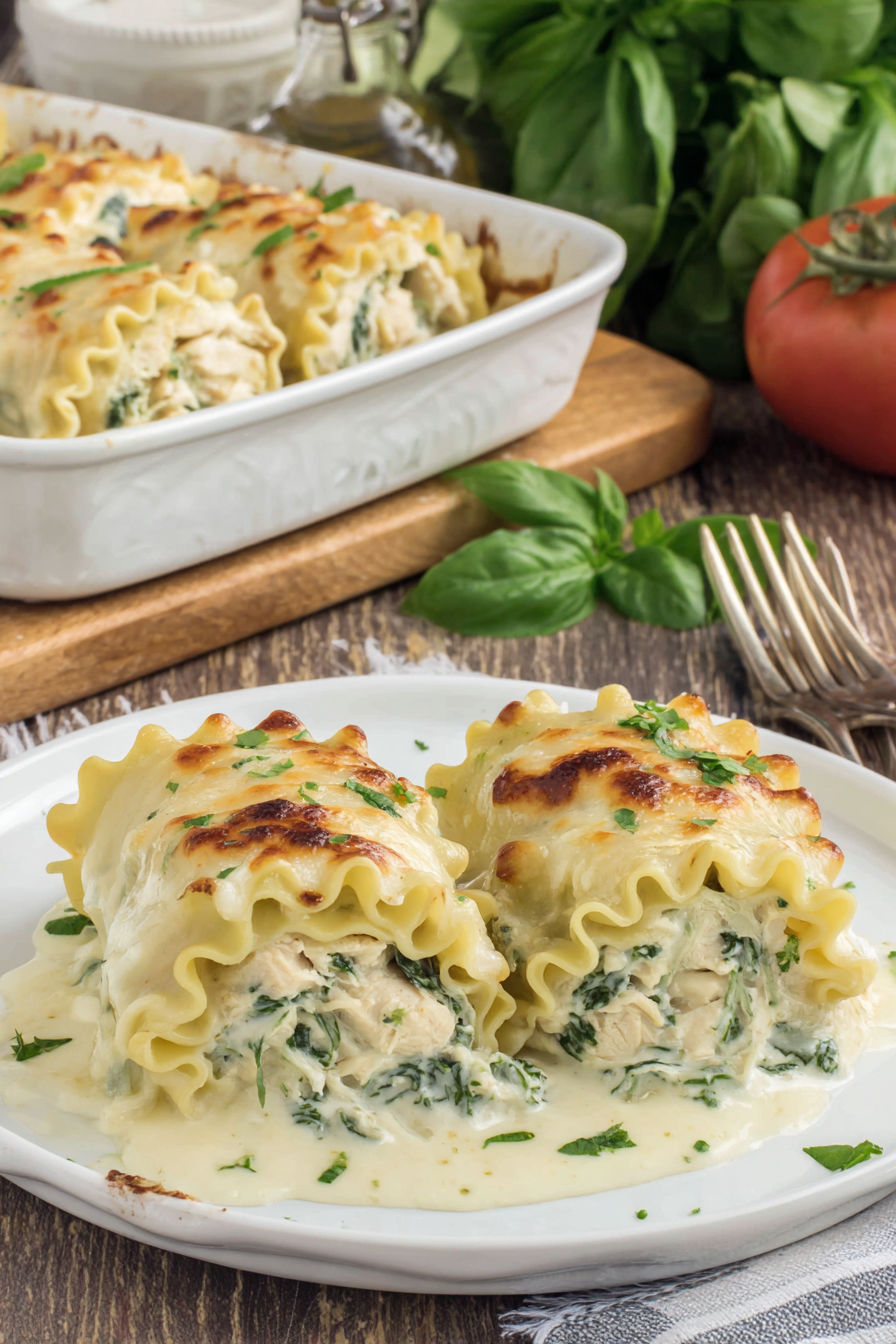 Chicken Alfredo Lasagna Roll Ups.