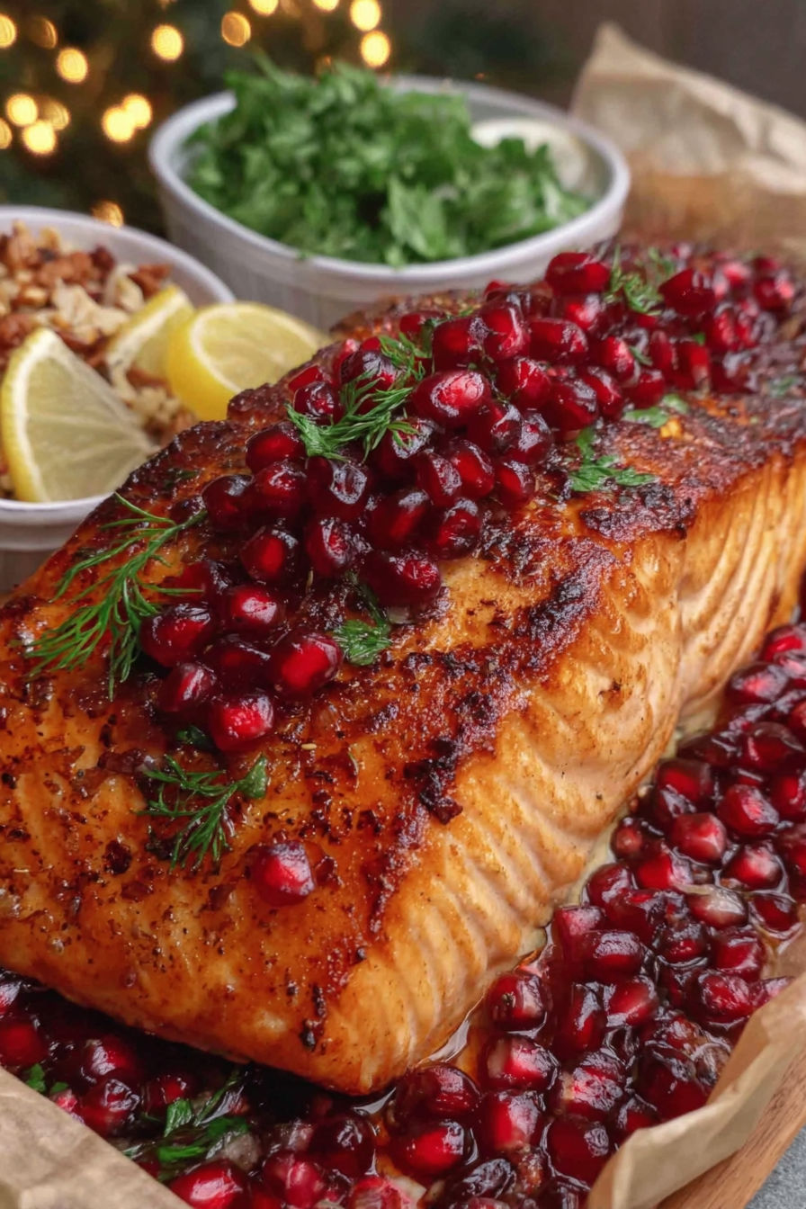 A salmon with a lemon slice on top.