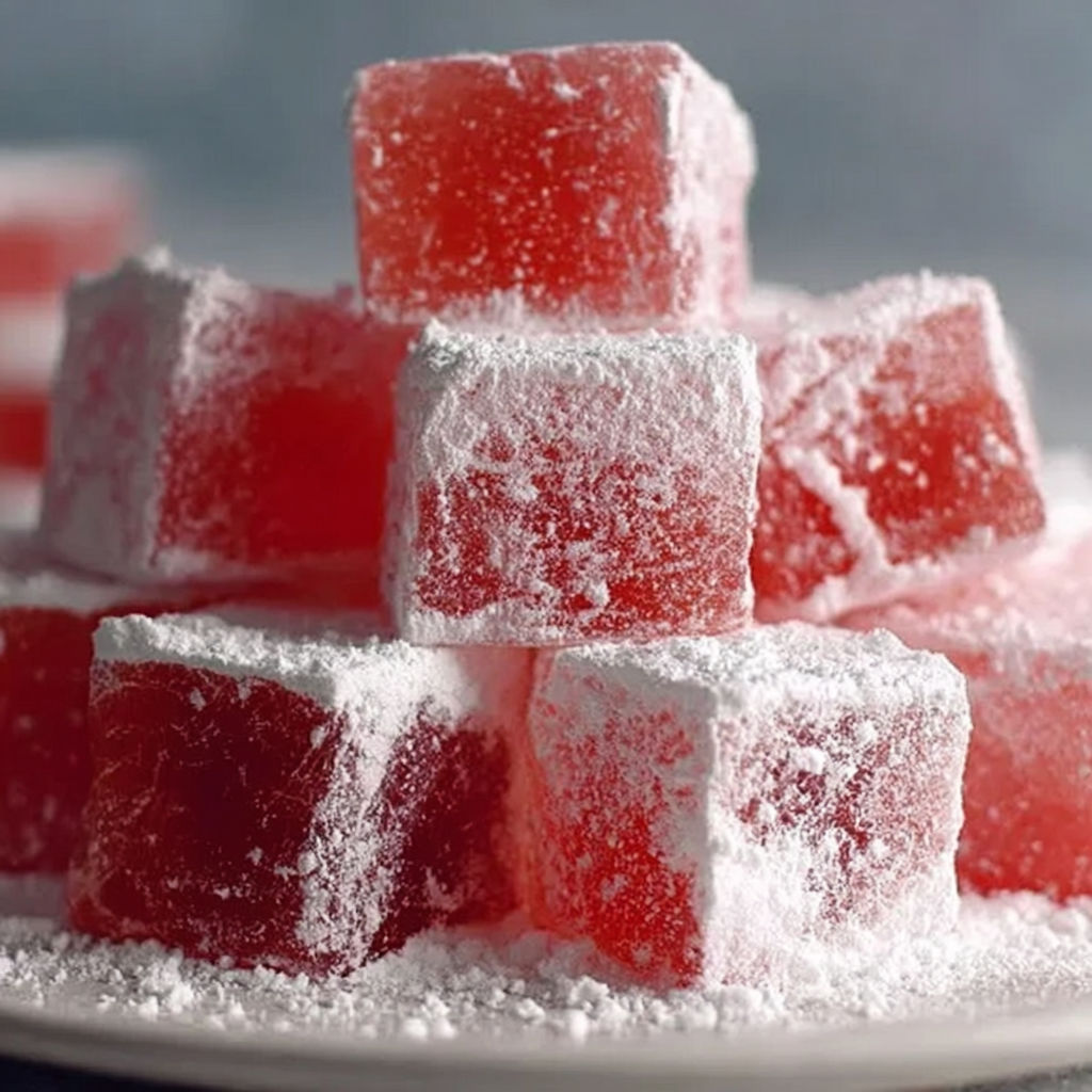 A plate of red and white Turkish Delight.