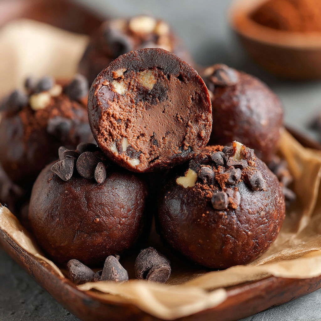 A bowl of chocolate covered cottage cheese balls.