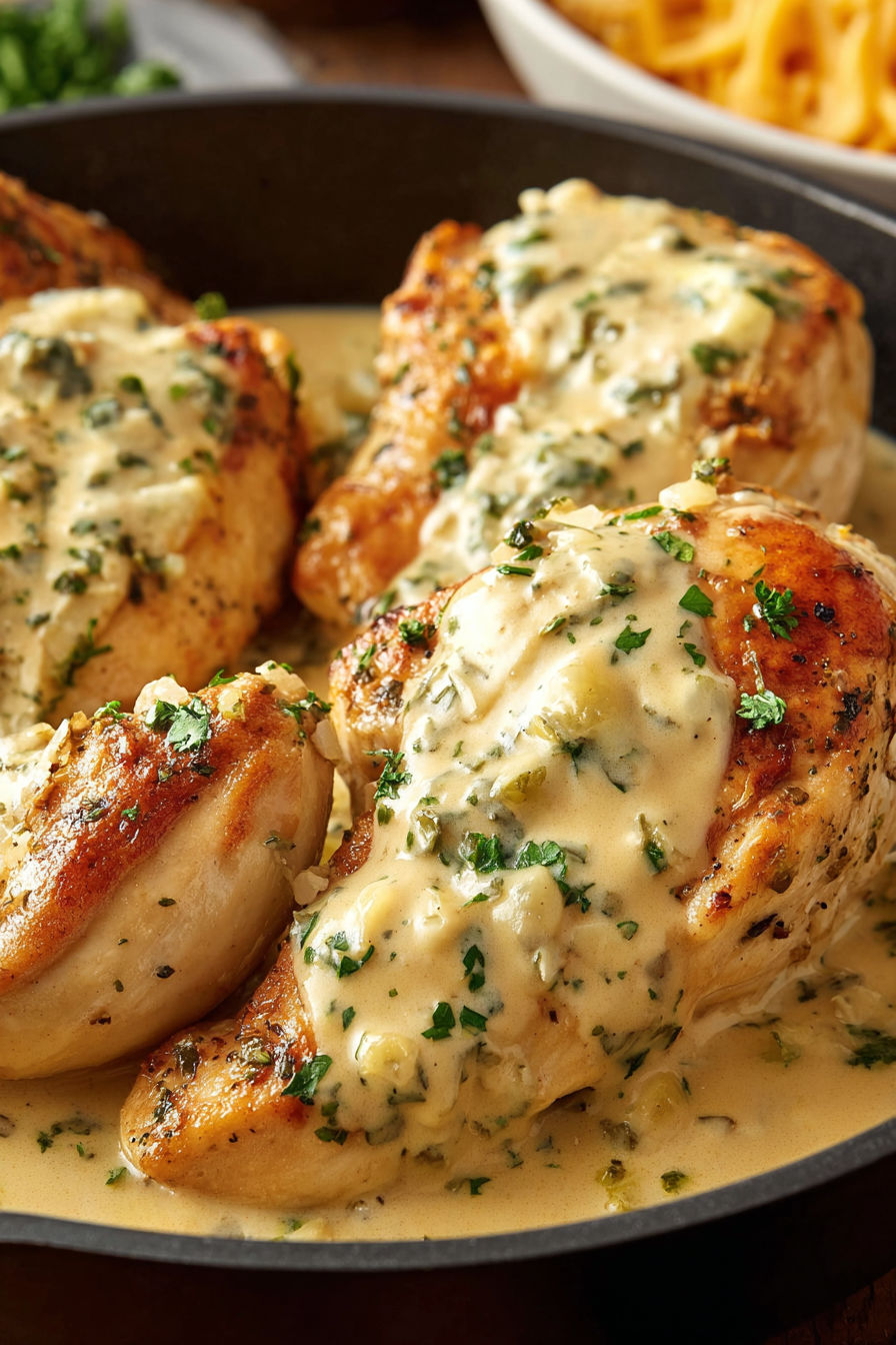 Chicken with sauce in a crock pot.