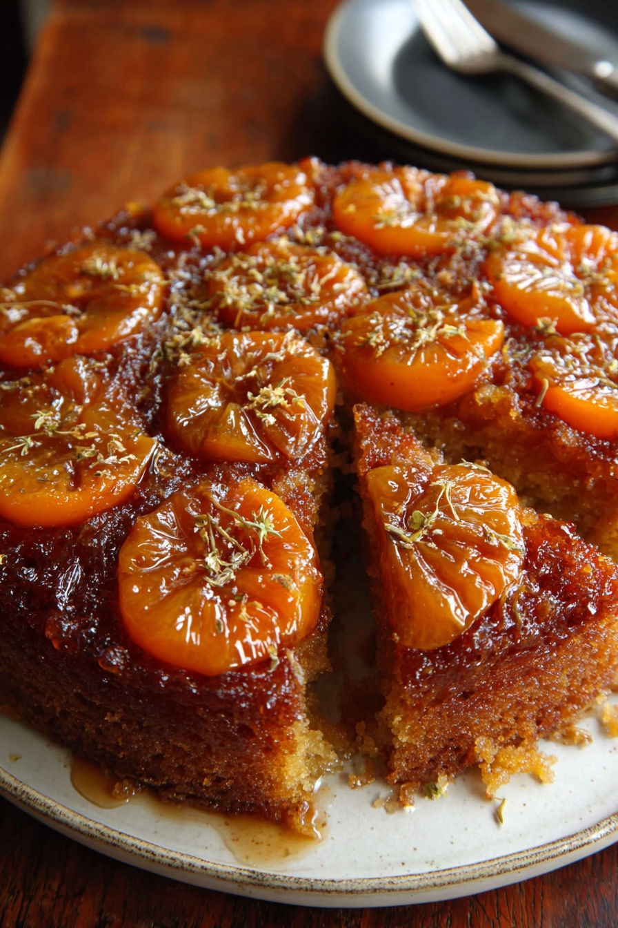 A slice of upside-down persimmon cake.