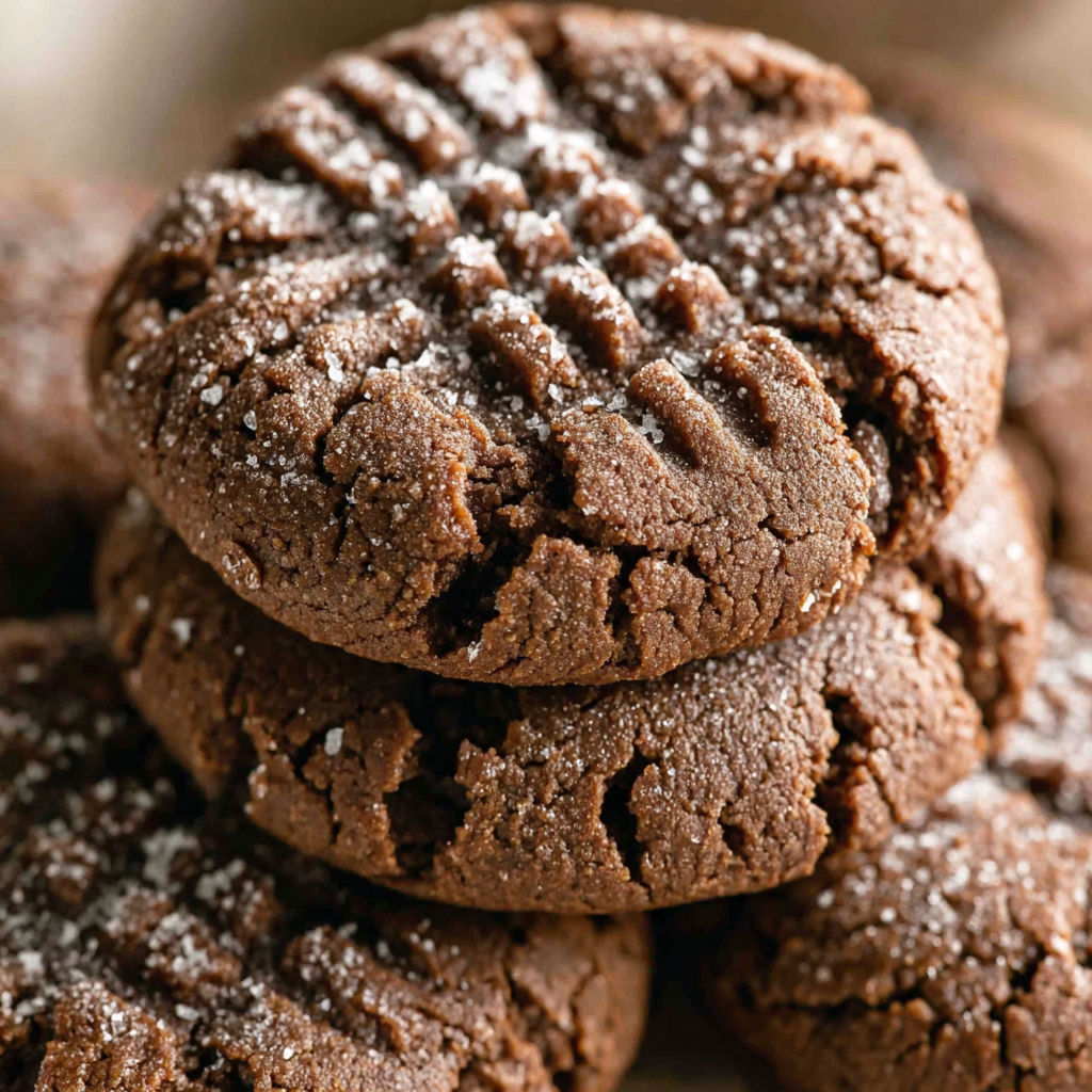 Chocolate peanut butter cookies with powdered sugar.