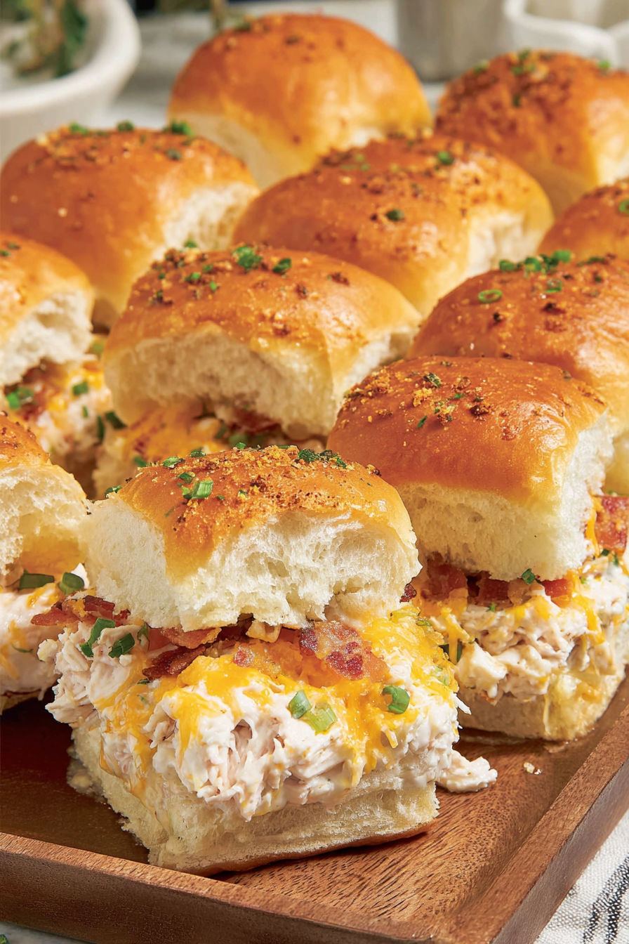 Crack chicken sandwiches on a tray.