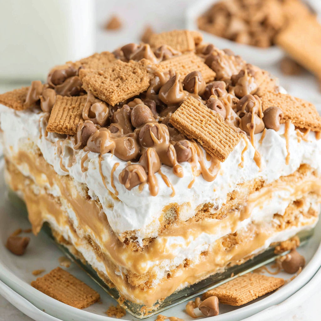 A slice of peanut butter lasagna.