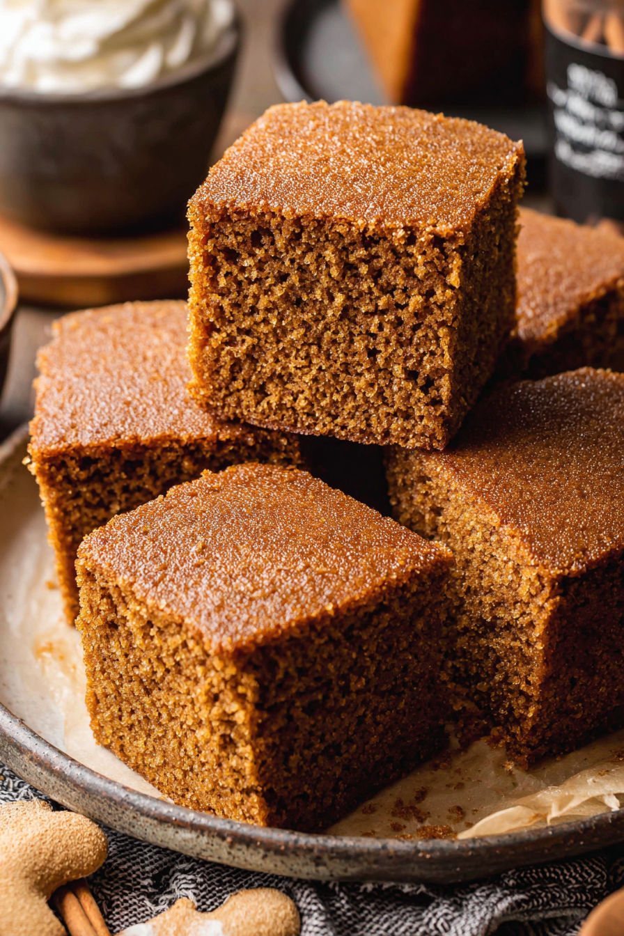 A plate of gingerbread cake.