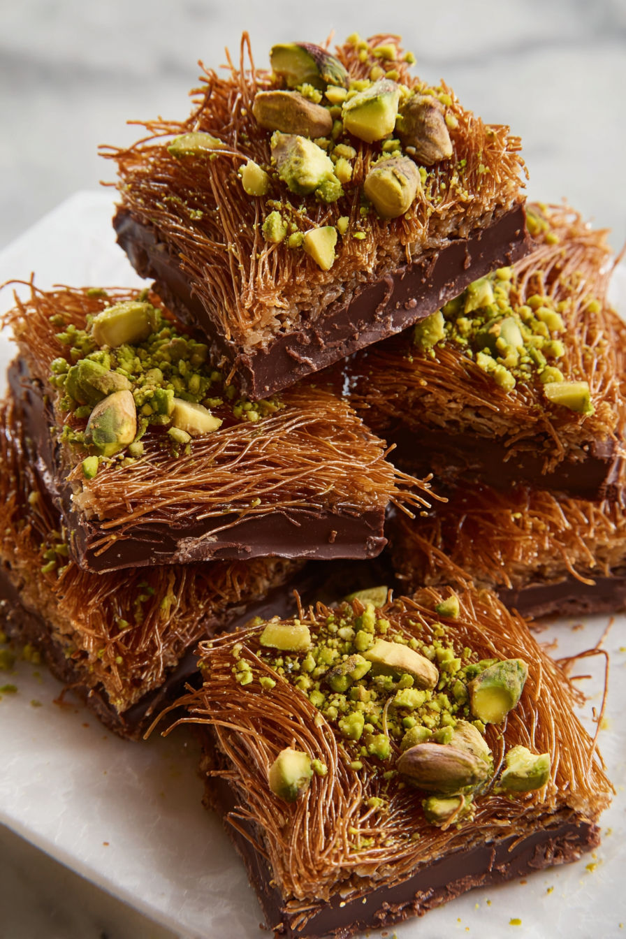 A stack of chocolate crunch bars with nuts and cinnamon.