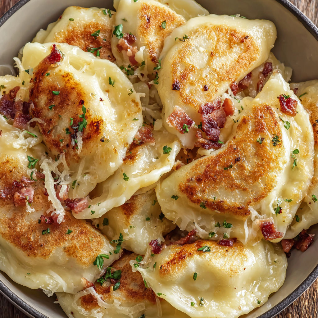 A bowl of pierogi ruskie potato cheese.