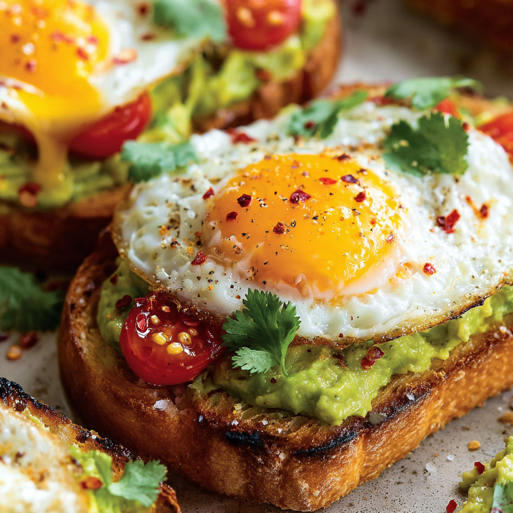 Toast with egg, tomato, and avocado.