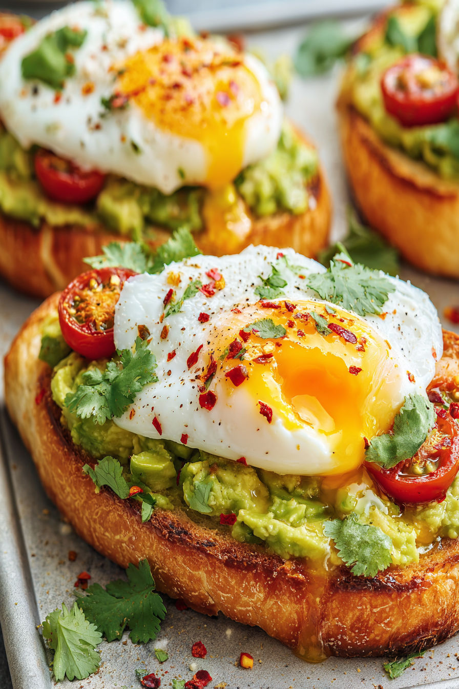 A toast with an egg on top and tomato.