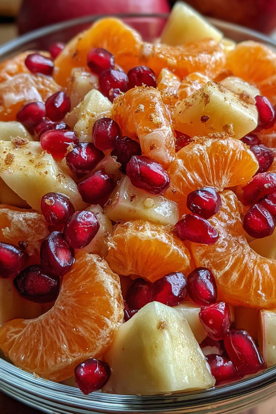A bowl of fruit with pomegranate seeds and cinnamon.