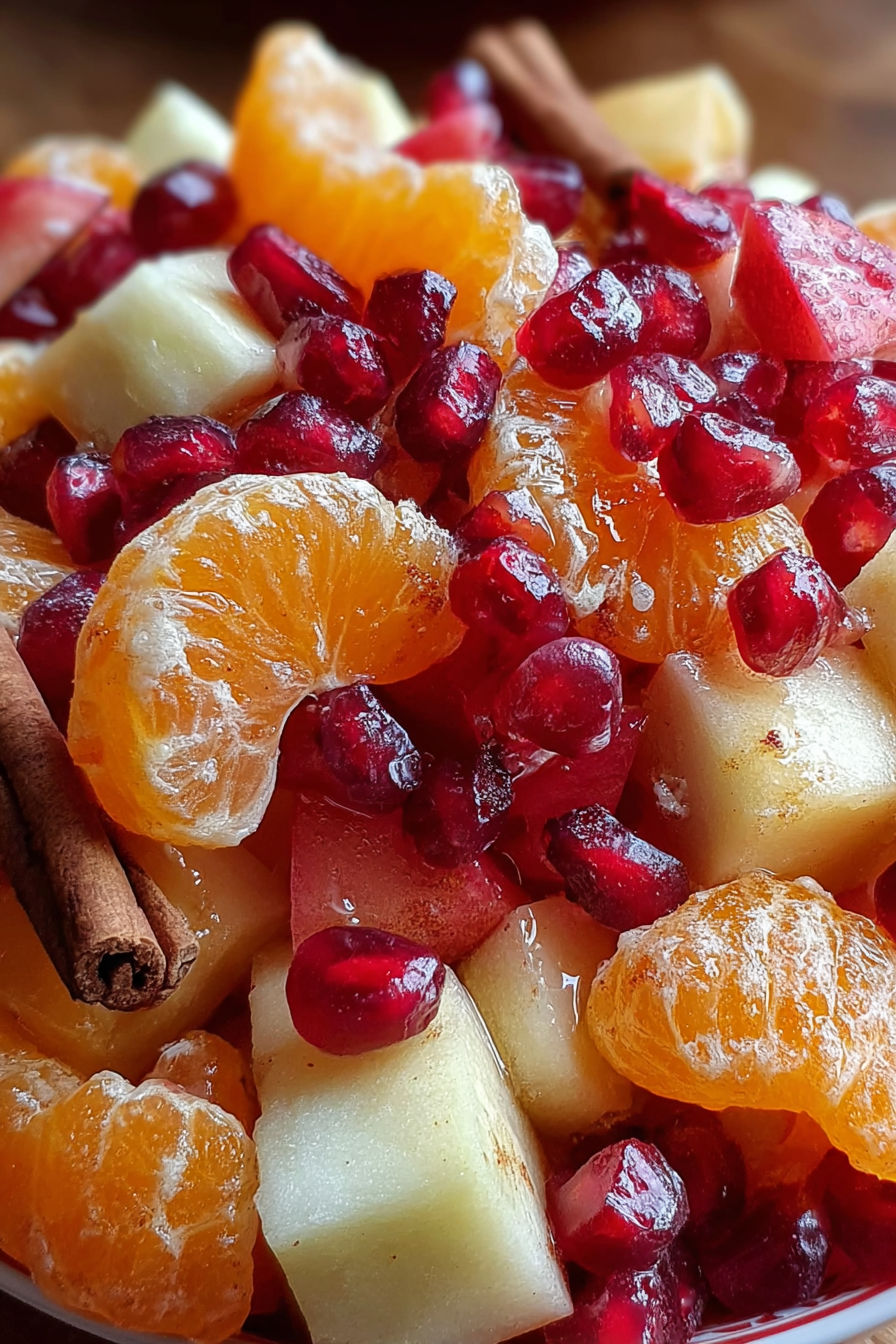 A bowl of fruit with cinnamon and vanilla.