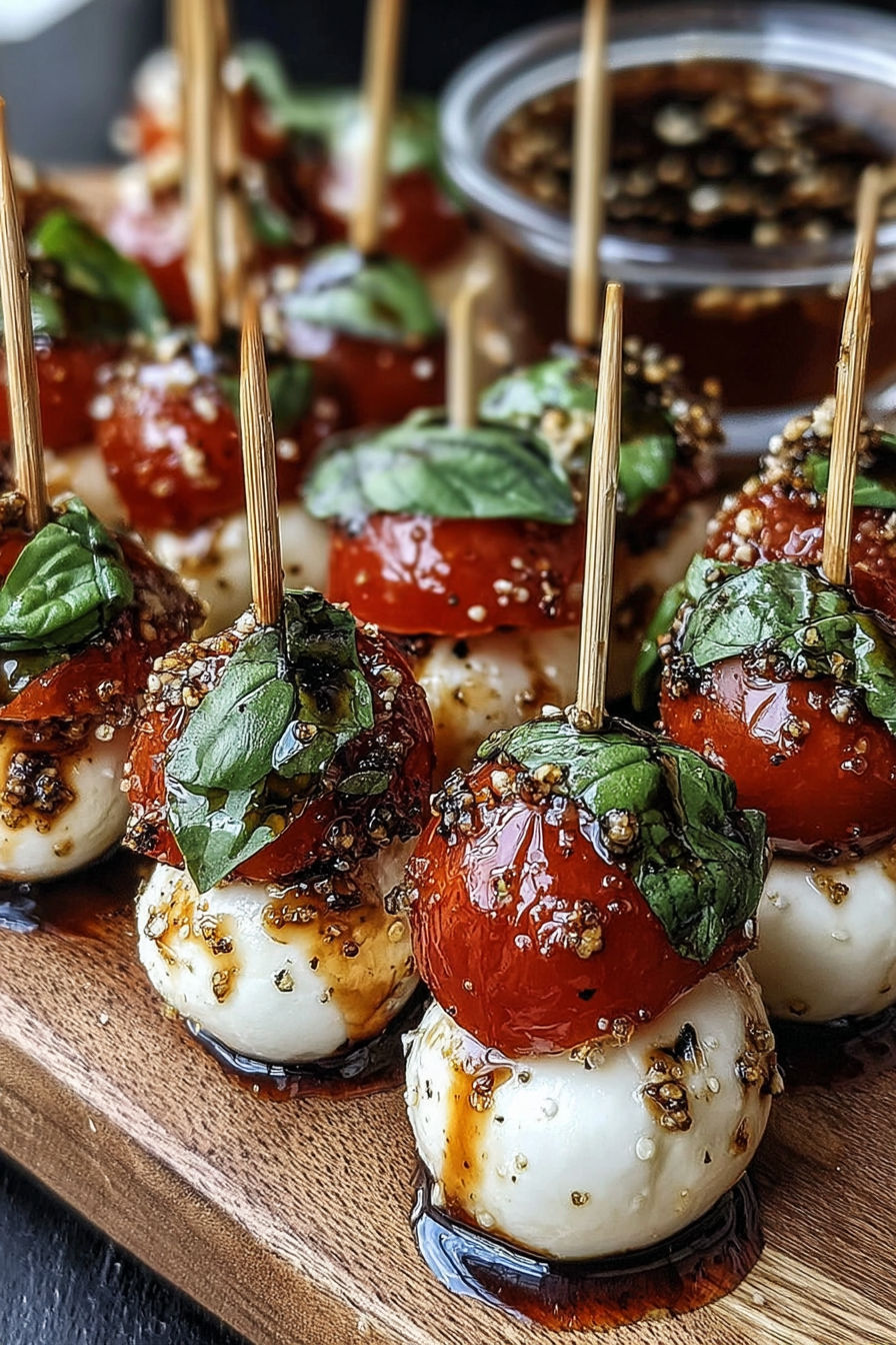 Mini Caprese Mozzarella Bites with Basil.