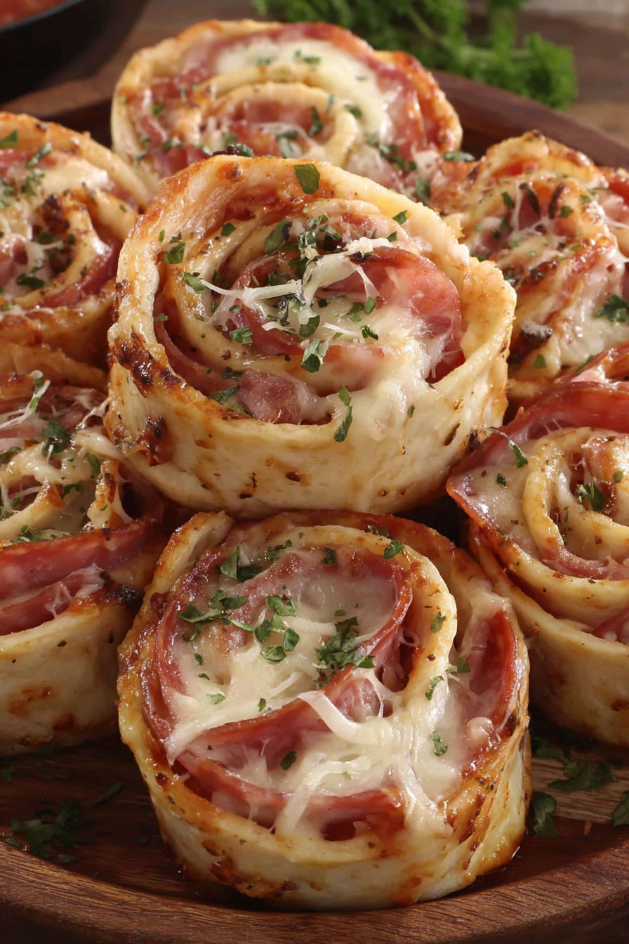 Tortilla pizza rolls bake.