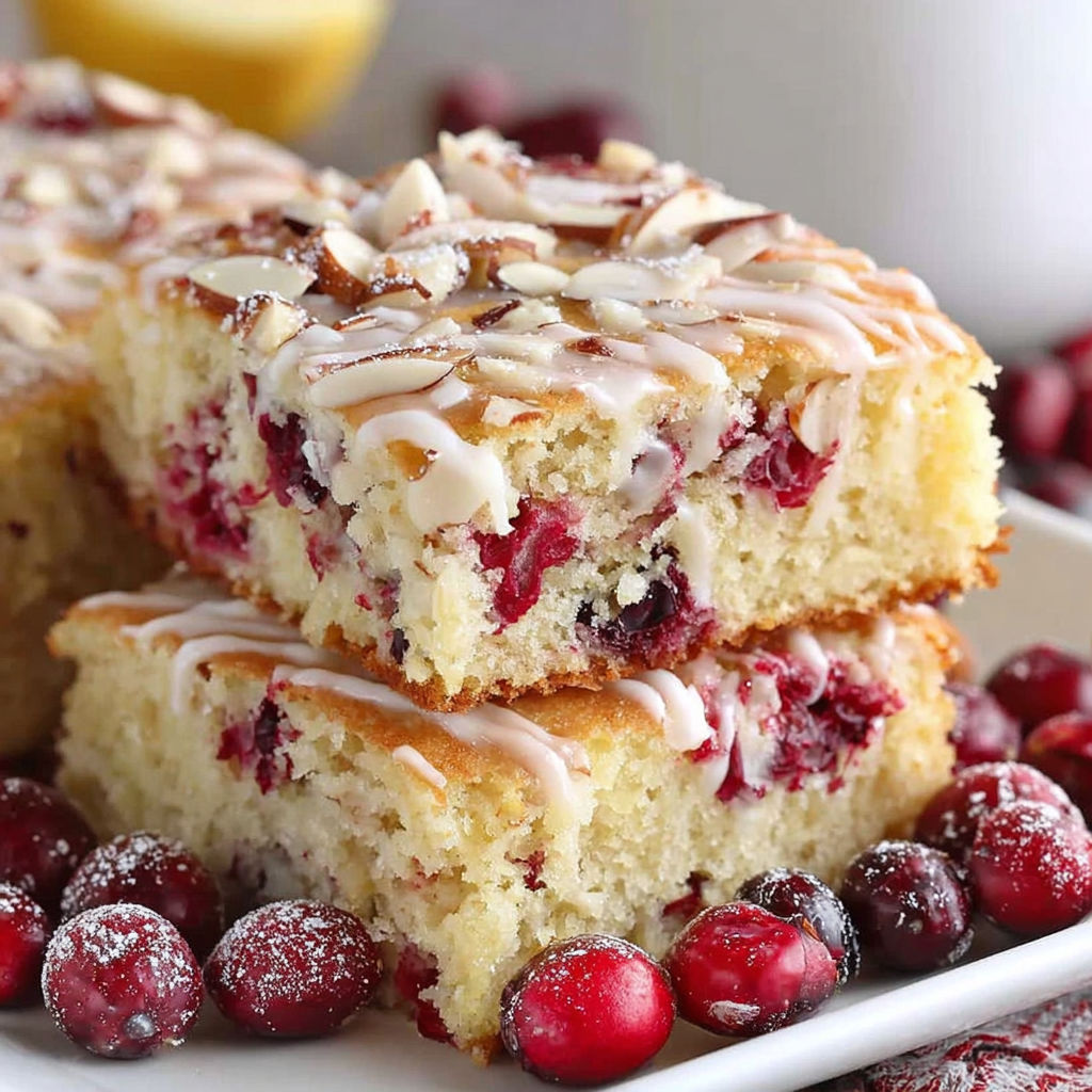 A slice of almond cranberry cake.