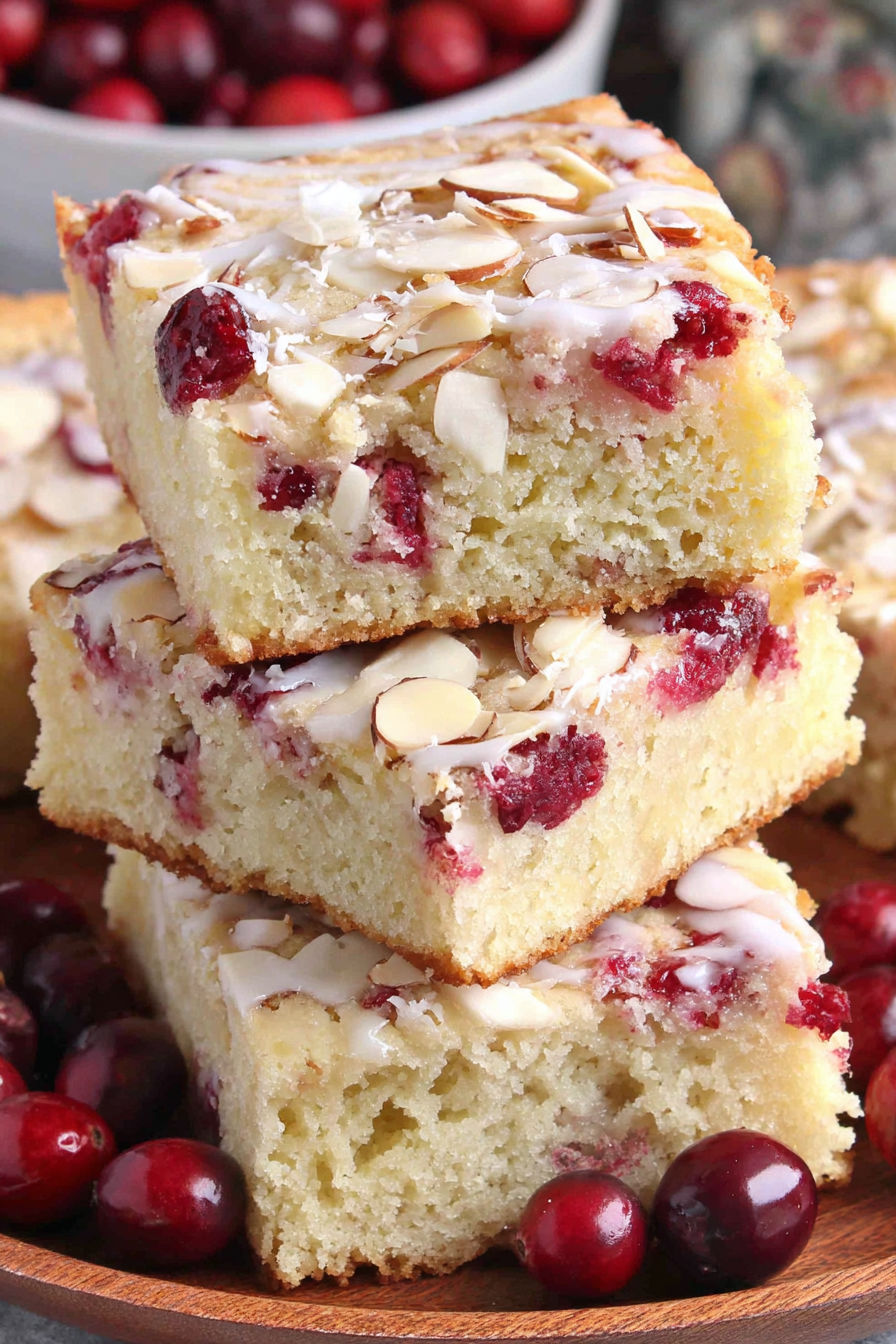 A stack of almond cranberry cake.