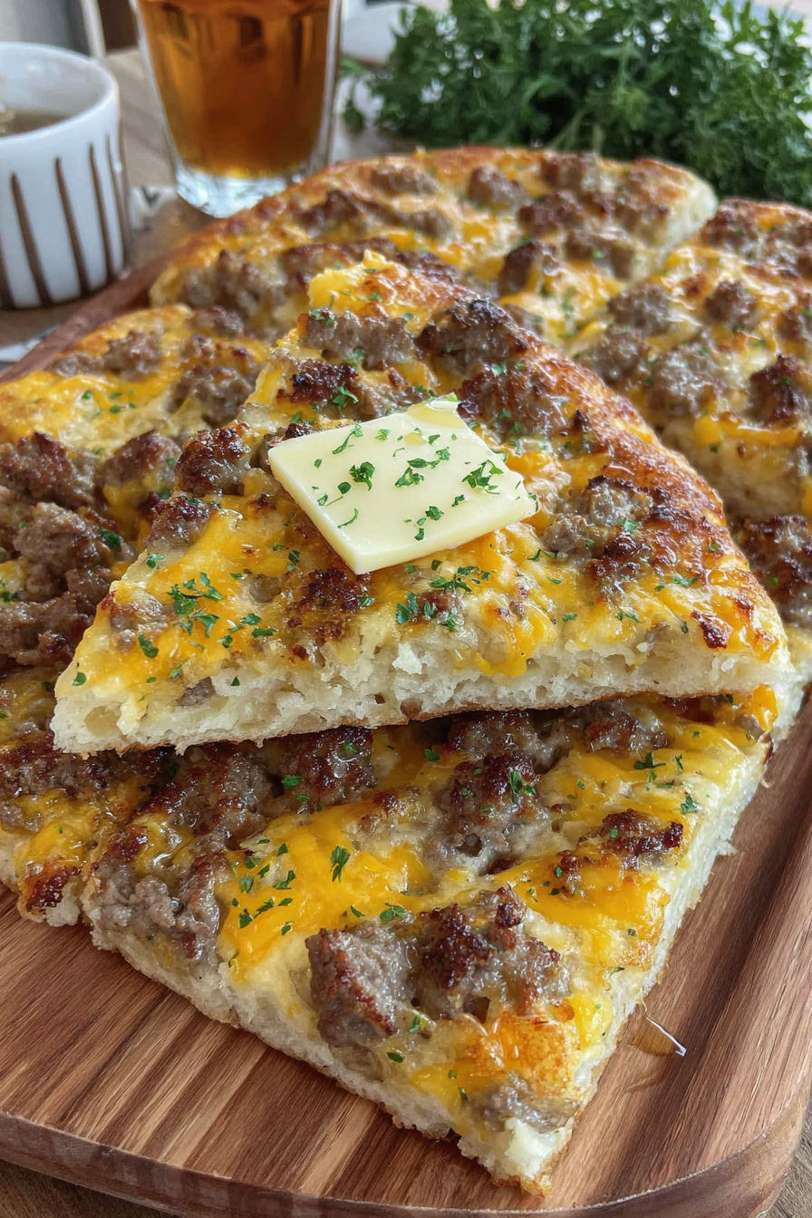 A pizza with cheese and sausage on top.