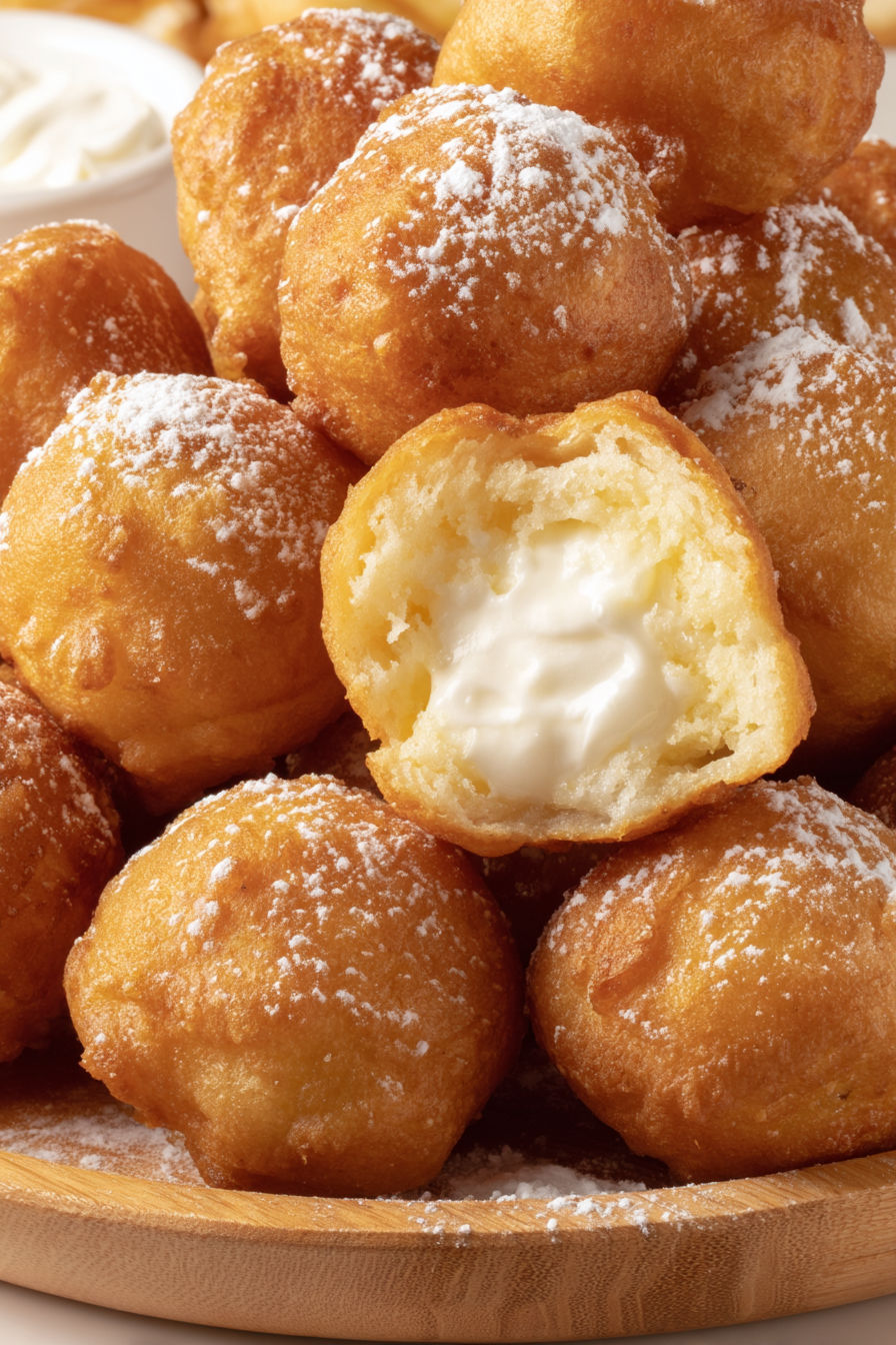 Deep fried marshmallows with powdered sugar.