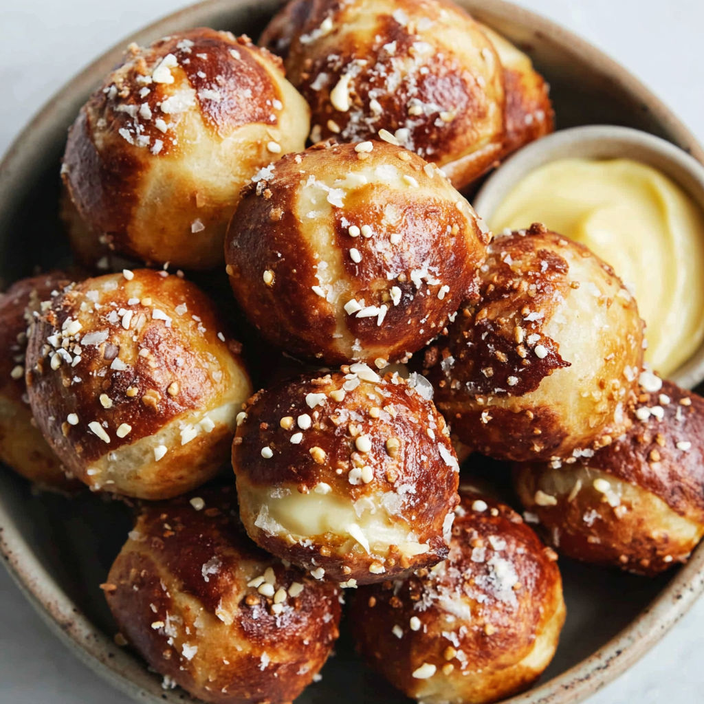 A bowl of sourdough pretzel bites.