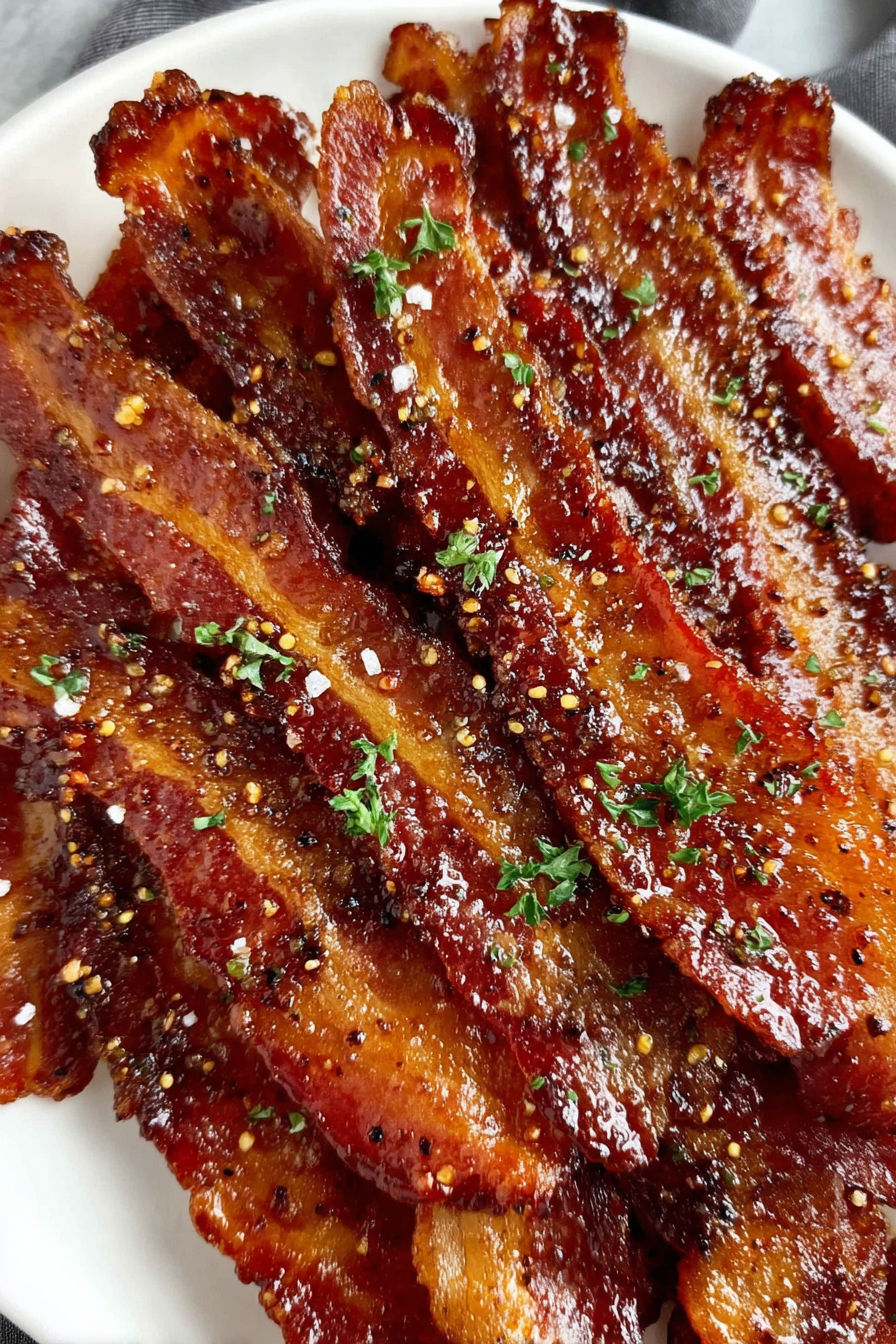 Bacon with spices on it.