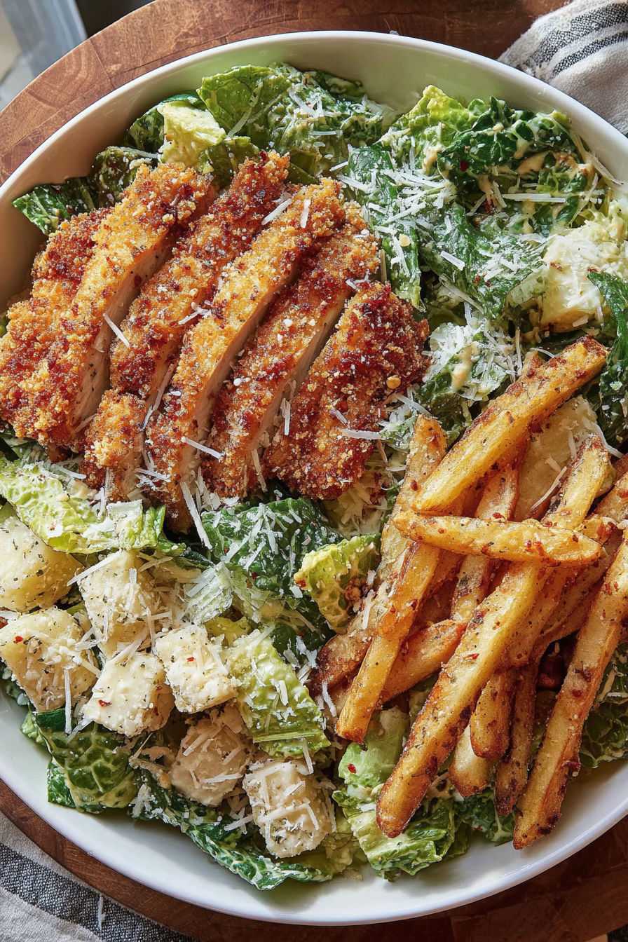 A plate of food with chicken, lettuce, and fries.