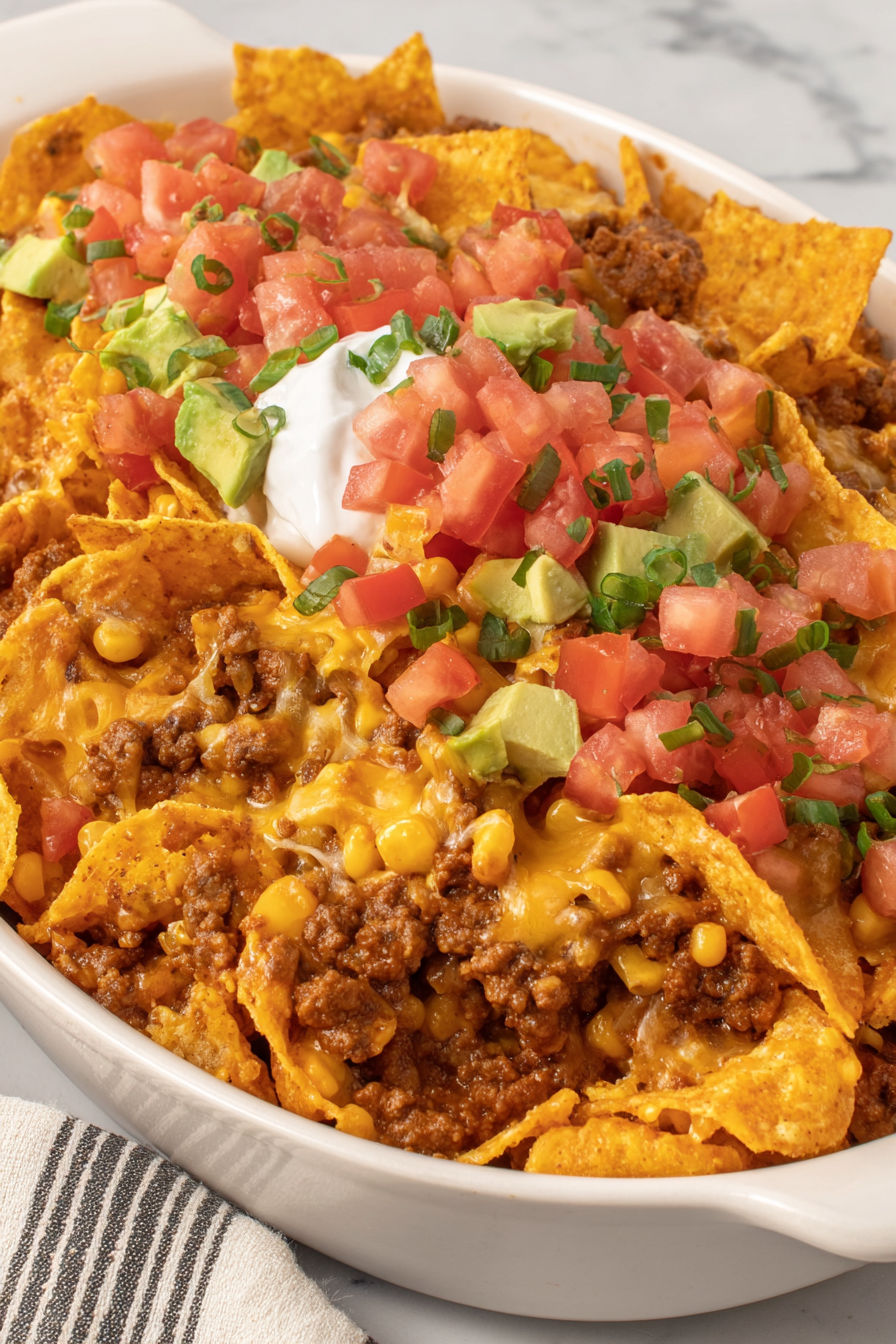 A bowl of Doritos Taco Casserole Recipe.