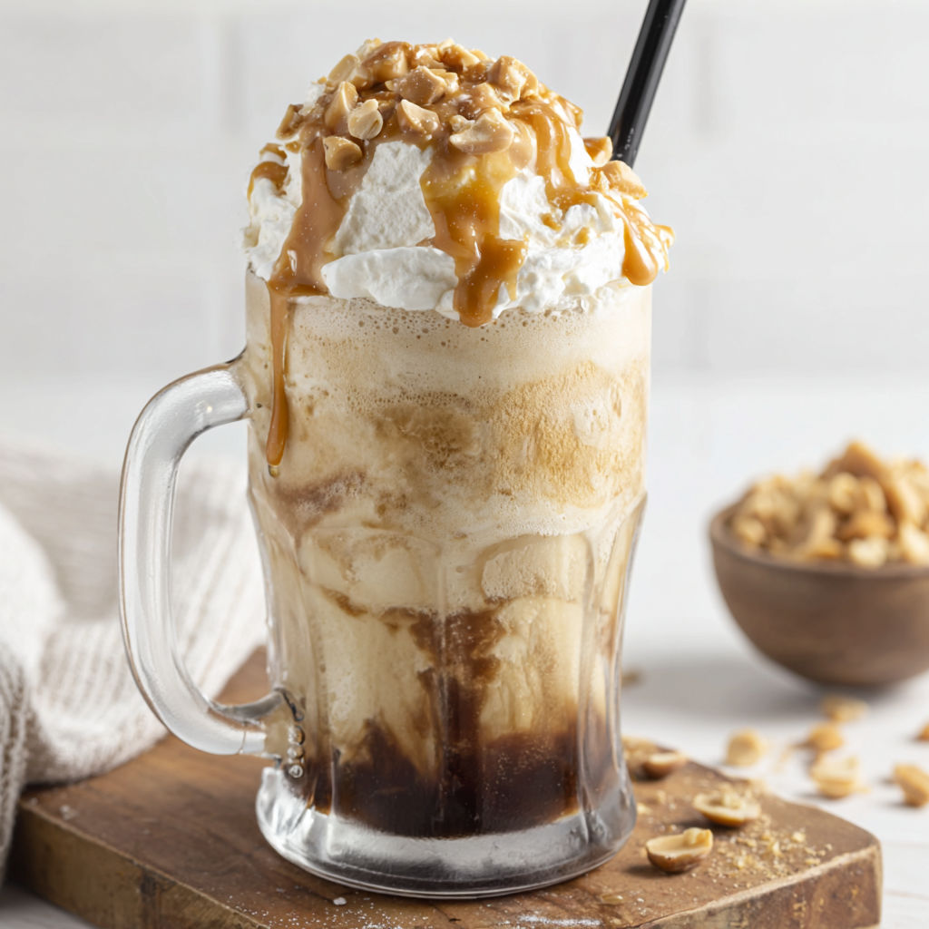 A glass of alcoholic root beer float.