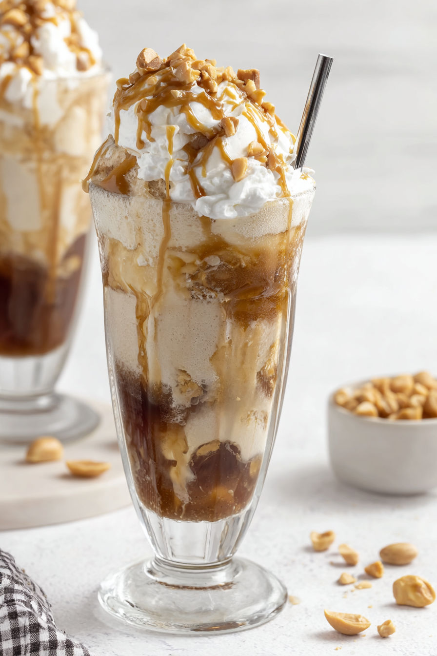 A glass of alcoholic root beer float.