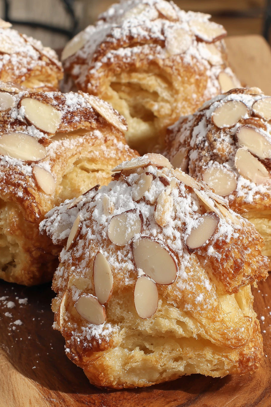 Almond croissant bites on a table.