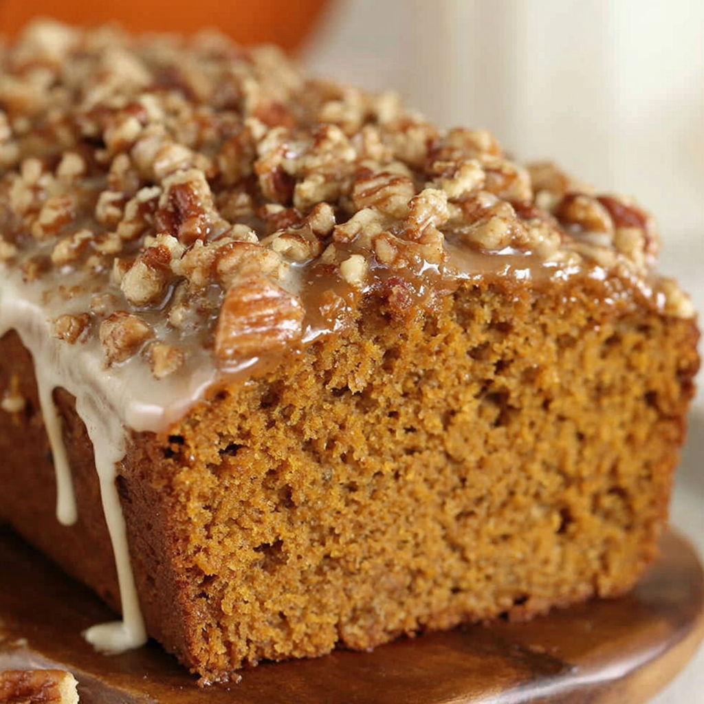 A slice of maple pumpkin bread.