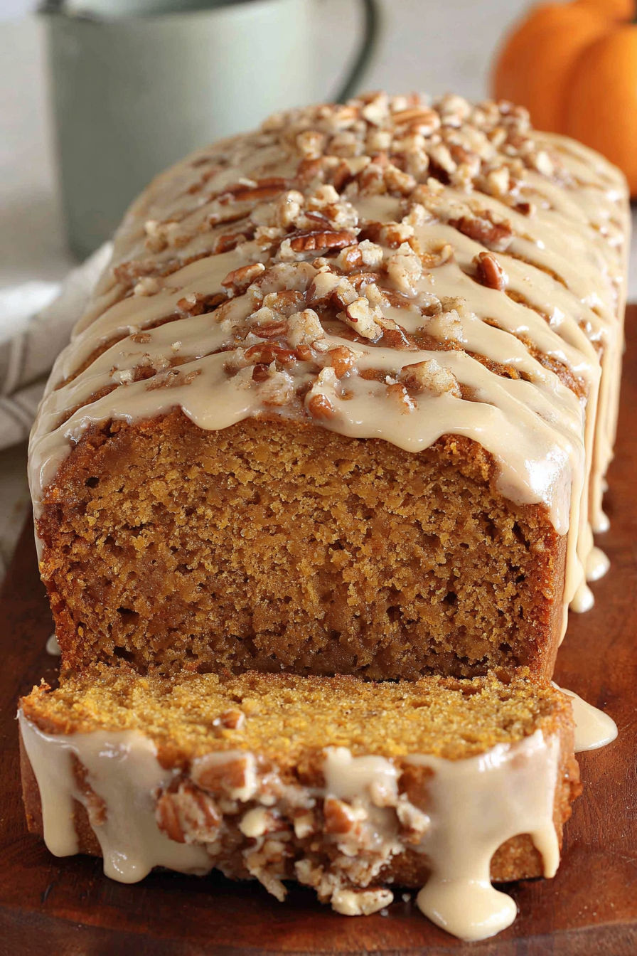 A slice of maple pumpkin bread.