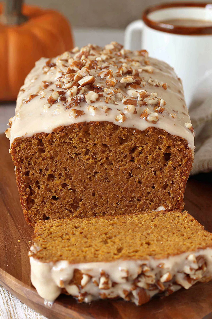 A slice of maple pumpkin bread.