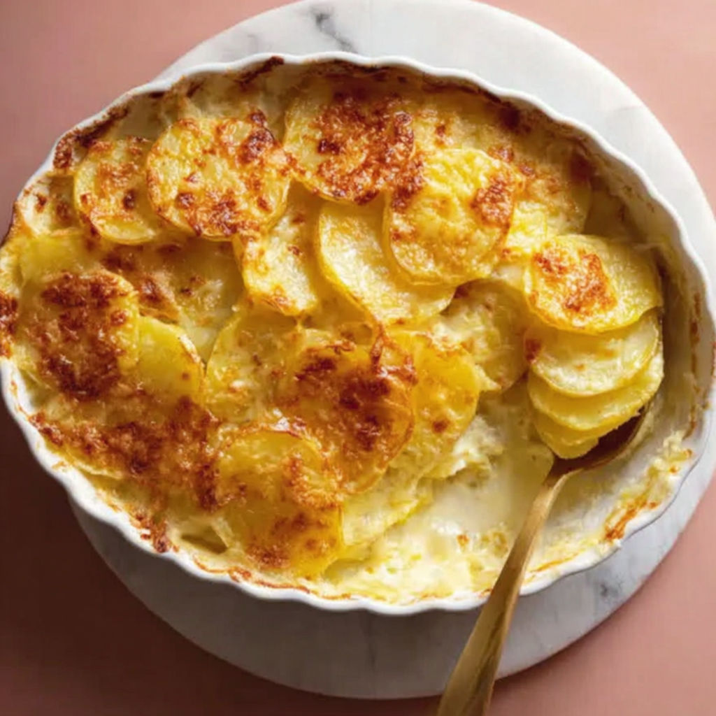 A creamy potato bake with onion soup recipe.
