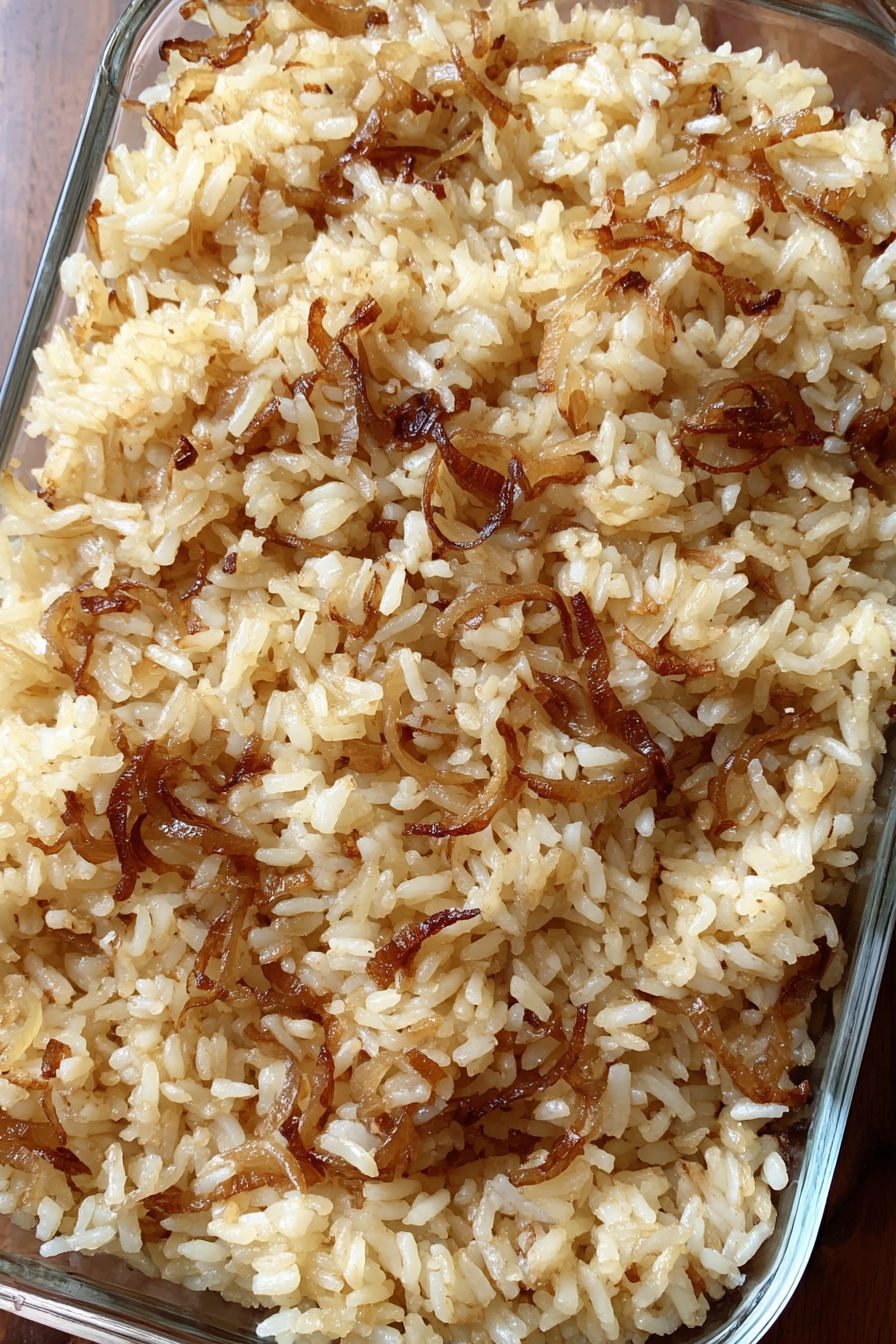A rice bake with onions and herbs.