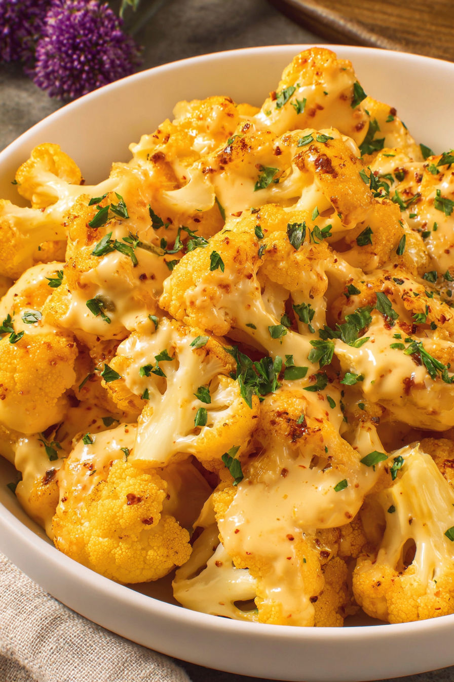 A bowl of cauliflower mac and cheese.