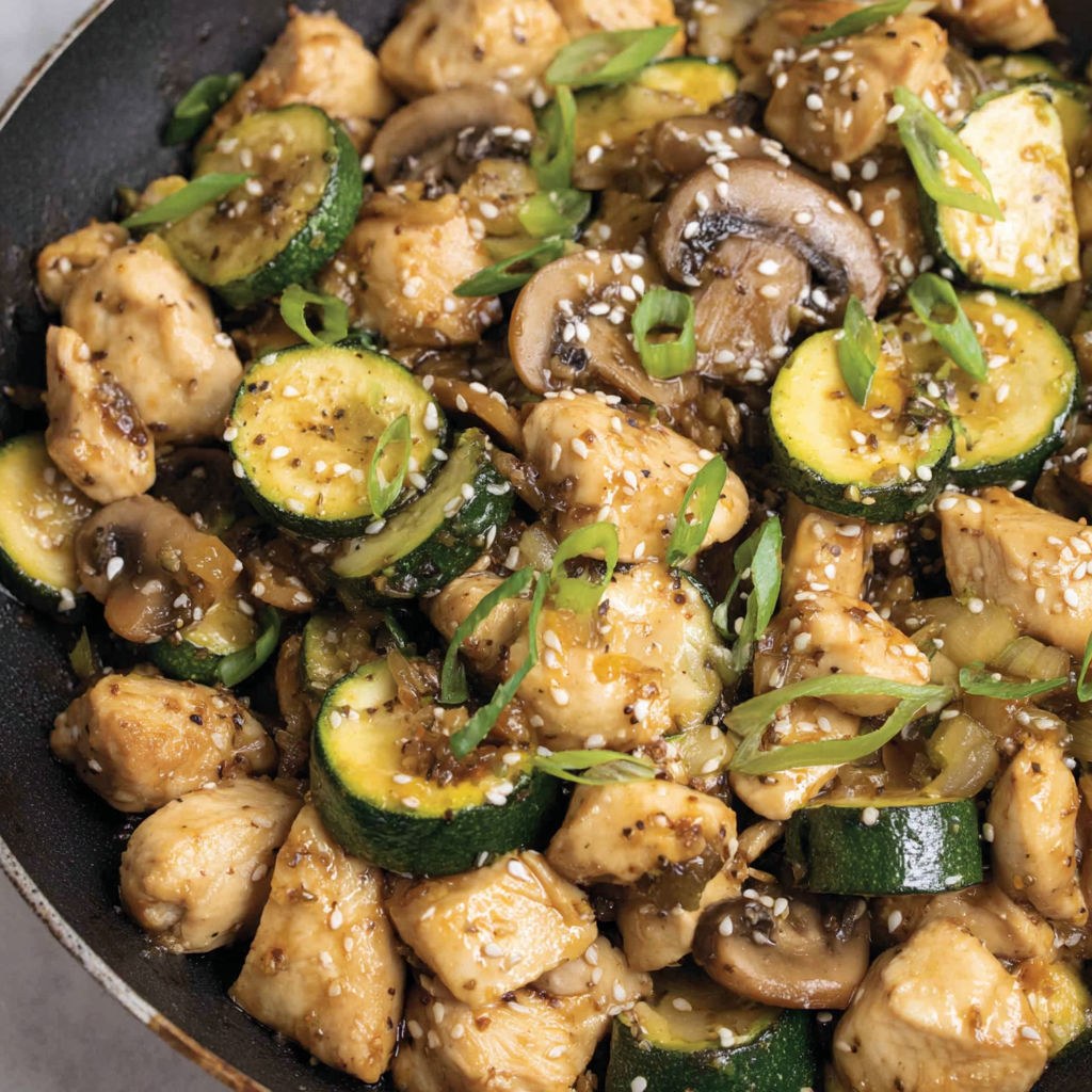 A plate of Panda Express Mushroom Chicken.