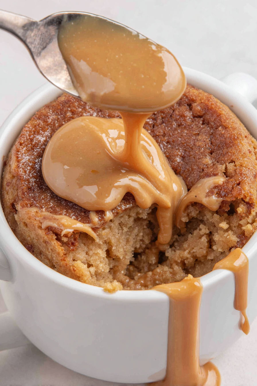 A peanut butter cake in a mug.